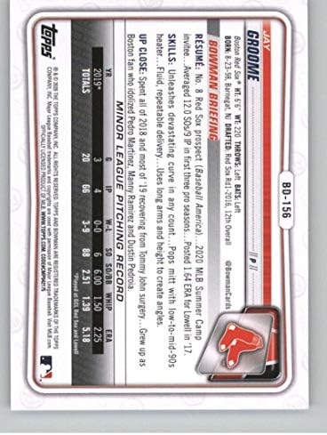 2020 Bowman Tervezet Papír BD-156 Jay Groome Boston Red Sox Hivatalos MLB Baseball Kereskedelmi Kártyát A Topps Cég a Nyers