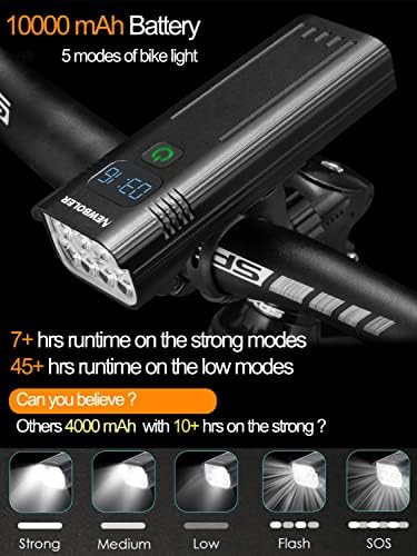 NEWBOLER Kerékpár Világítás 10000mAh USB Újratölthető, 4 az 1-ben Szuper Fényes Kerékpár Lámpa 8 LED az Éjszakai Lovaglás, 3000