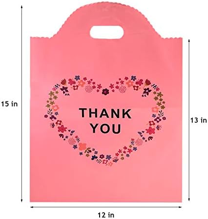 SES.CO 12x15 kivágott Fogantyú Műanyag Köszönöm Virágos Árut Bevásárló Táska, Rózsaszín, 100 Szám