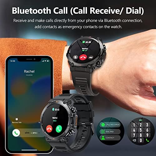 Tiomio Intelligens Karóra Férfiaknak Bluetooth Hívás (Válasz/Hívást) Vízálló Fitness Tracker pulzusszám, Vérnyomás 1.39 Katonai Szabadtéri