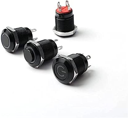 GANYUU 12mm Vízálló Oxidált Fekete Fém Gomb, Kapcsoló, LED-es Lámpa Pillanatnyi Reteszelés PC hálózati Kapcsoló 3V 5V 6V 12V