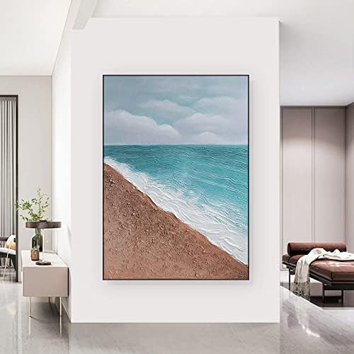 Kézzel Festett Vastag Olaj Festmény - Absztrakt tenger tengerparti nyaralás szél textúra olajfestmény egyszerű díszítő festés Nagyméretű
