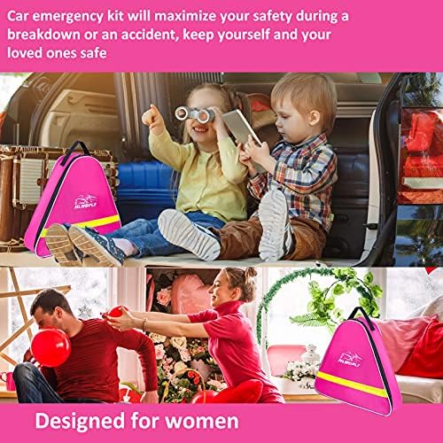HLWDFLZ Autó Vészhelyzeti Készlet - Rózsaszín Országúti Segítségnyújtás, elsősegély doboz a bikakábel, Fényvisszaverő Figyelmeztető