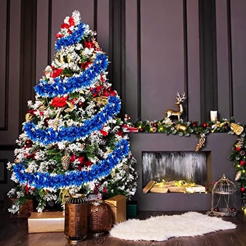 33FT Kék karácsonyfa Dísz Garland a Fa Dekoráció Kék Fém Csavar Garland a Csillagos 5-Réteg Titkosított Talmi Tassel a karácsonyfa