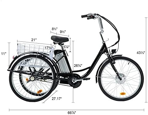 Viribus Elektromos Tricikli Trike Felnőttek számára, 26 24 3 kerekű Elektromos Kerékpár 36V Kivehető Akkumulátor Kosár a Férfiak