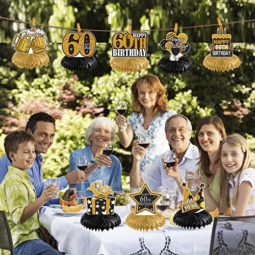 60 Szülinapi Dekoráció Honeycomb Asztaldísz Nők, Férfiak, 8 Db Fekete-Arany Egészség 60 Év Asztal Dísze Toplisták, 60 Születésnapi