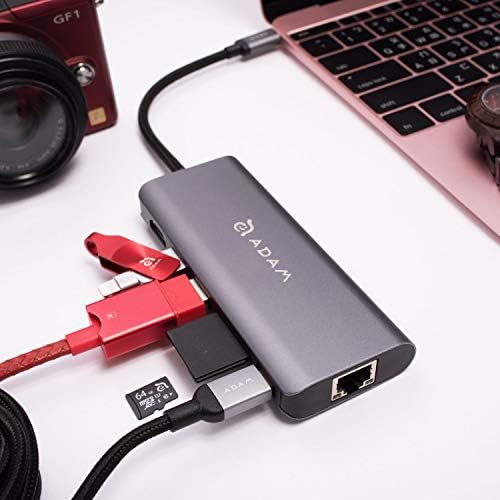 ADAM elemek 6-in-1 USB C-Hub - 4K USB-C-HDMI - 100W USB-C PD - SD Kártya Olvasó - 2 USB 3.1 Ports - Hordozható, Tartós Alumínium ház