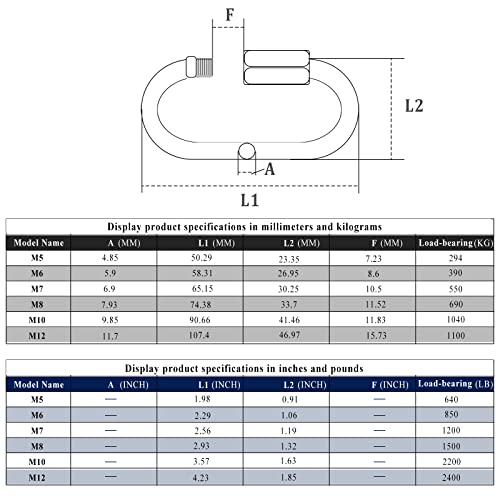 304 Rozsdamentes Acél Gyors Linkek Rögzítő Karabiner Gyors Lánc Javítás Linkek M5 2 inch Csomag 8