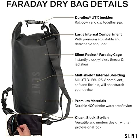 Csendes Zsebében SLNT Vízálló Faraday Száraz Táska Katonai Minőségű Nylon 10 Liter Faraday Táska - RFID Jel Blokkoló Száraz Táska/Hátizsák
