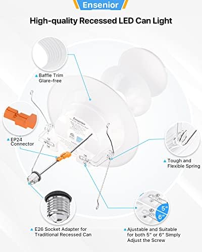 Ensenior 6 Pack 5/6 Hüvelykes LED Lámpák Utólag Süllyesztett Fény, 4000K hideg Fehér, 12W=110W, Szabályozható Beépíthető, Fém Smooth Trim,