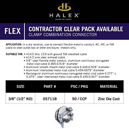 Halex – 3/8 Hüvelyk Rugalmas Fém Csővezeték (FMC) Fogó Kombinált Csatlakozó – 05711B – 50 / Pack