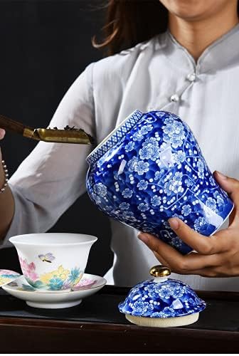 19,5 cm Kreatív Kék-Fehér Porcelán teásdoboz Candy Zárt Tároló Üveg Szilva Virág Jar
