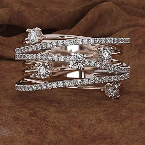 DBYLXMN Divat Női Gyémánt Áttört Szétválasztás Gyűrű Cirkon Eljegyzési Gyűrűt 100 Gyűrű Készlet (Rose Gold, 10)
