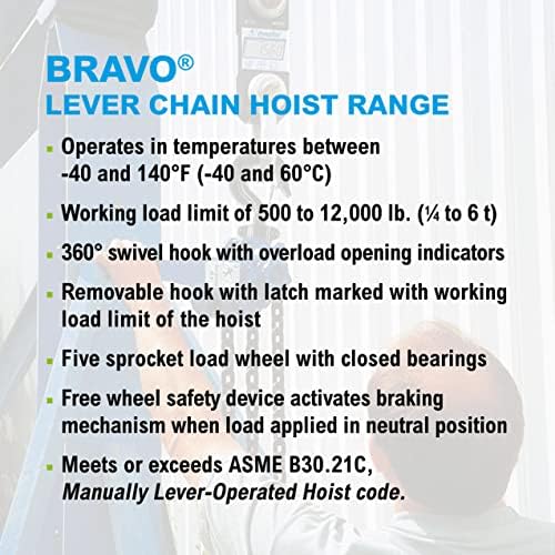 Tractel bravo - 1.5 Tonna Kar, láncos Emelő | 3000 kg Kapacitás | 10 ft Lift & Pull Hossz | Szakmai Fokozat Ratchet Puller a ANSI B30.21 &