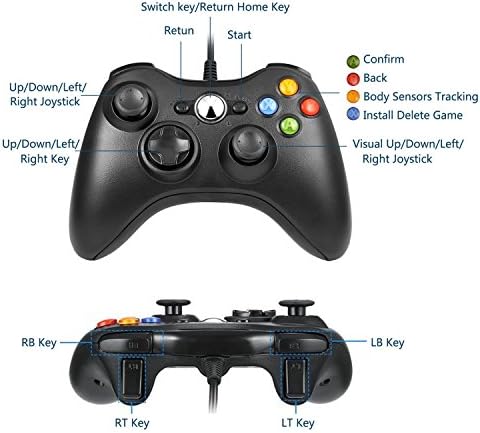 YUDEG Xbox 360 Vezetékes Vezérlő Gamepad Vezérlő Xbox 360(Fekete)
