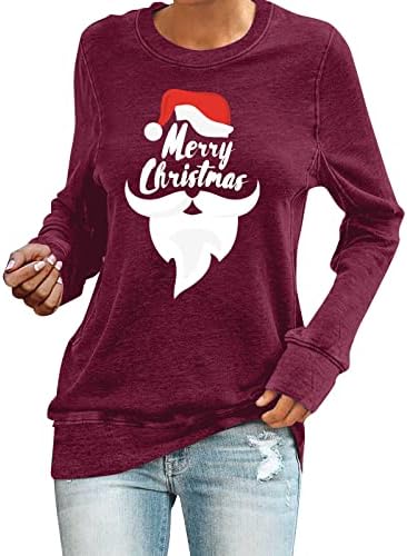NOKMOPO Karácsonyi Póló Női ruházat Alkalmi Laza Rácsos Nyomtatás Kerek Nyak Csepp Váll Hosszú Ujjú Kapucnis felső