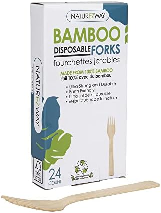 NATUREZWAY (24 PACK) Premium Minőségű Eldobható Bambusz Forks - Környezetbarát - Fa Ingyenes - Jobb Alternatíva, Hogy Műanyag - Parti Kellékek