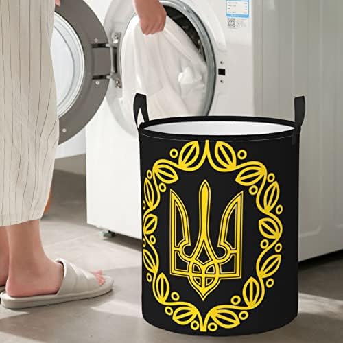 Címer Ukrajna Szennyesben Kör Alakú Tároló Kosár Összecsukható Kosárban A Hálószoba Fürdőszoba Szennyestartó