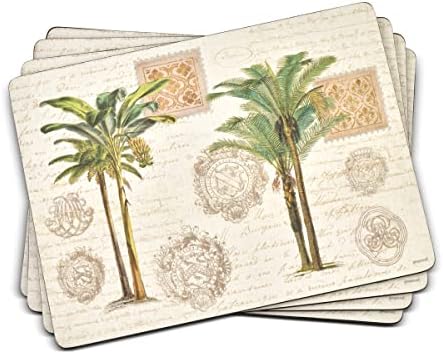 Pimpernel Vintage Palm Tanulmány Gyűjtemény Placemats | Készlet 4 | hőálló Szőnyeg | Cork-Alapú Tábla | Kemény Alátét Készlet