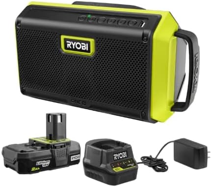 RYOBI EGY+ 18V Hangszóró, Bluetooth Vezeték nélküli Technológia 2.0 Ah Akkumulátor Töltő PAD01SB