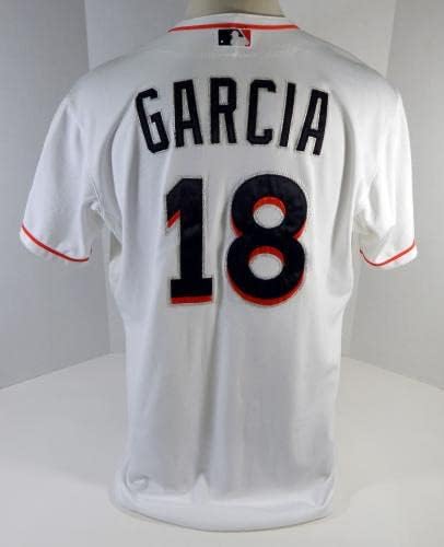 Miami Marlins Garcia 18 Játékban Használt Fehér Jersey Meghosszabbított Tavaszi Képzési 489 - Játék Használt MLB Mezek