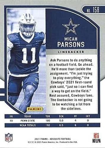 2021 Panini Abszolút Kiskereskedelmi 158 Micah Parsons RC Újonc Kártya Dallas Cowboys Hivatalos NFL Labdarúgó-Trading Card Nyers (NM vagy