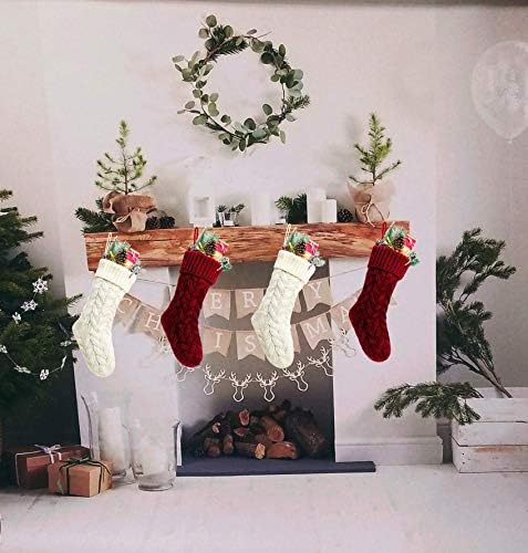 Karácsonyi Harisnya, 18 cm-es Bordó, Elefántcsont, a Zöld meg Keki Kábel Kötött Harisnya a Karácsonyi Ünnepi Dekoráció, 8 Csomag