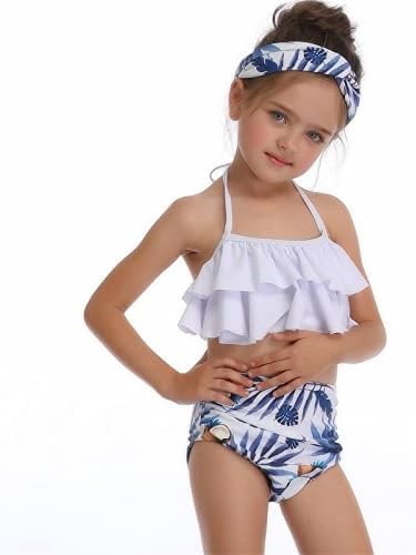 Baba Lány Bikini Fürdőruha Szett Gyerekek Fodor Virágmintás Bikini Strand Viselet Kisgyermek A Lányok, Két Darab Fürdőruha (Fehér, 5-6