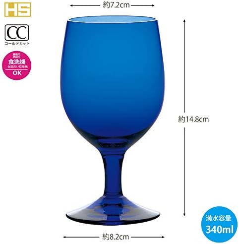 Toyo Sasaki Üveg 35006HS-UB Serleget, Kék, 11.8 fl oz (340 ml), Színes Szár, Japánban Készült, Mosogatógépben mosható, Készlet 6