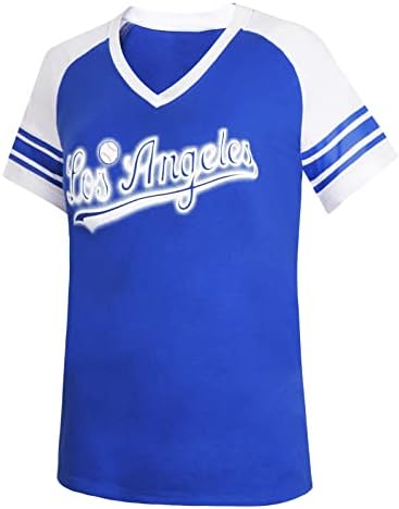 Geneisteck Női Los Angeles-I Városi Baseball V-Nyak Rajongók Raglan Sportos Póló - Kék-Fehér