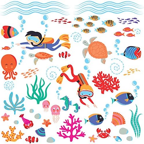 Búvár A Tengerbe & Víz alatti Lények Peel & Stick Wall Art Matrica, Matricák a Gyerekszobában, vagy Gyerek Szoba