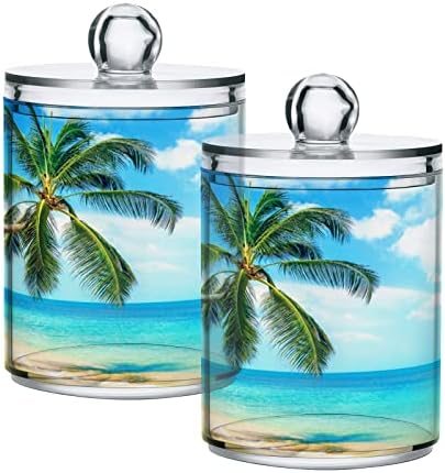 ALAZA 2 Csomag Qtip Jogosultja Adagoló Tropical Beach Palm Nyári Fürdő Szervező Tartályokat a Vatta/Törlő/Párna/Fogselyem,Műanyag Patikus