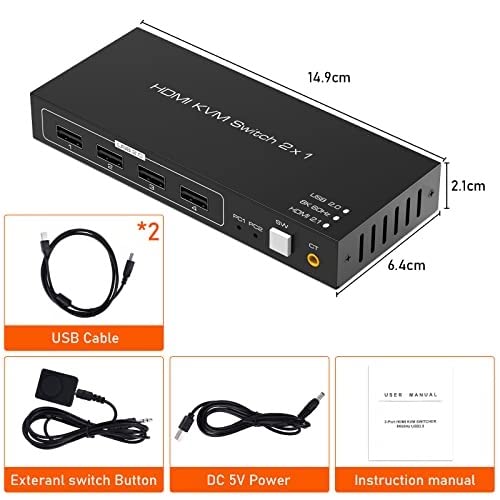 8K HDMI KVM Switch, Tendak a HDMI-2 az 1-KVM Kapcsoló Doboz, Billentyűzet, Egér, Nyomtató Váltó Közé tartozik 2 USB B Típusú Kábel Támogatja