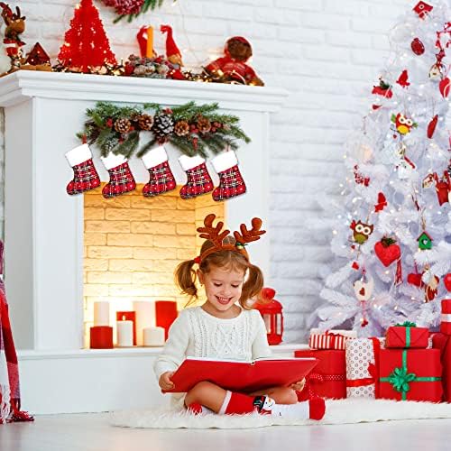 XIMISHOP 12PACK Karácsonyi Mini Harisnya, 7 Dupla Oldalon Karácsonyi Piros, Zöld, Csillogó Buffalo Kockás Kandalló Hópehely Harisnya