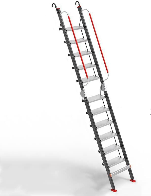 MCNUSS Összecsukható padláson stairsCollapsible Padlás Létra, 3-Lépés Pedál Dőlésszög Beállítás, Biztonsági Horog Design A Felső,18