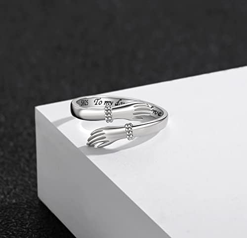 Lépés Előre Ölelés Gyűrű a Nők Állítható 925 Sterling Ezüst Kéz Gyűrűk Lánya Tini Lányok Születésnapi Évforduló, Karácsony
