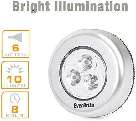 EverBrite E101003 3 LED Nyomja Fény, 10 Lumen, Műanyag, Építési -, Ragasztó Bázis, 8 Órás, 6 Méteres Hatótávolság, 3 db AAA Elem Mellékelve