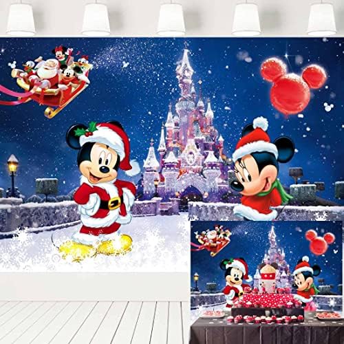 Mickey Karácsonyi Hátteret Hó Vár Klubház Háttér Baba Zuhany Születésnapi Party Kellékek Mickey Minnie Mikulás Dekorációk,