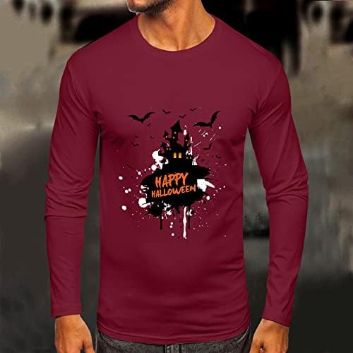 XXBR Halloween Mens pólók, Férfi Boldog Halloween Kísértetjárta Házban a Nyomtatás Hosszú Ujjú Vicces Grafikus Slim Fit Edzés Póló Felső