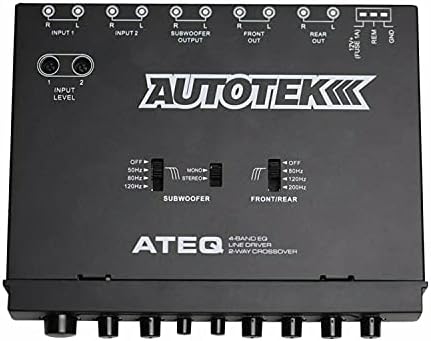 Autotek 4-Sávos Audio Equalizer, Beépített, 2-utas Crossover, 9 Voltos, 1/2 DIN, újra amp EQ-val Első/Hátsó Aktív Crossover, illetve Választható
