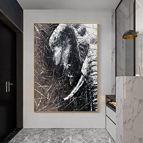 Kézzel Festett olajfestmény, Vászon Wall Art, Fekete &Amp; Fehér Elefánt Állati Meleg Gyógyító Vastag 3D Textúra Balett Wall Art Képek
