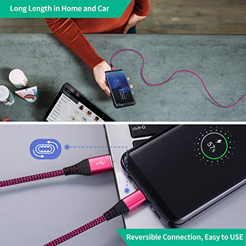 USB-C Típusú Töltő Kábel, Besgoods 6-Pack 10ft USB-C Kábel-Gyors Töltés Fonott C Típusú Töltő Kábel a Galaxy Note 8 9 S8 S9 S10 A12
