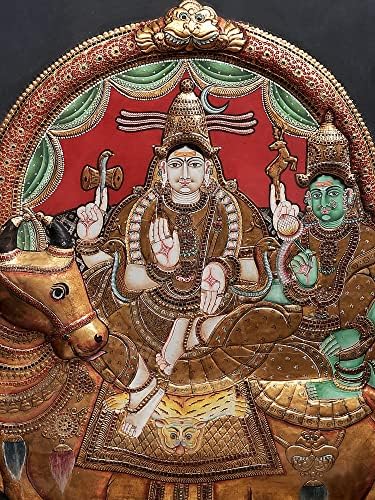 Egzotikus India Úr Shiva a Parvati Ül Nandi Tanjore Festmény | Hagyományos Színek 24 KARÁTOS Menni