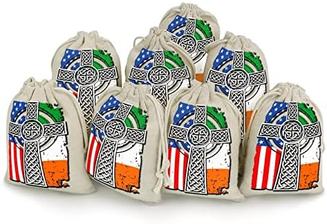 Ír-Amerikai USA Zászló Kelta Kereszt Szent Patrik Nap Zsinór Tároló Zsák Cukrot Ajándék Tasak Újrafelhasználható Összecsukható,