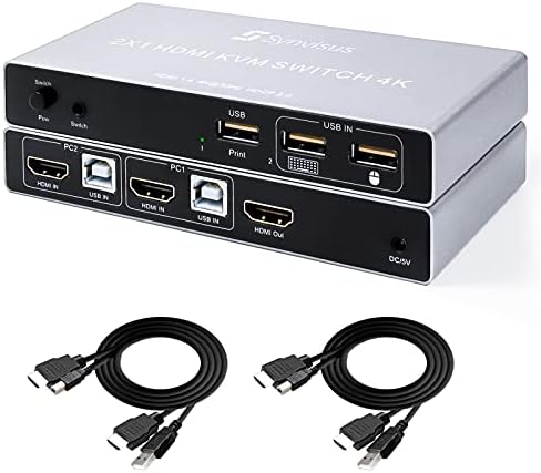 Synvisus HDMI KVM Switch 2 Port KVM Kapcsoló 2 az 1-ben Ki 4Kx2K@30Hz UHD Kompatibilis HDMI 1.4, HDCP 2.0, Támogatja az Auto Scan&Gyorsbillentyű