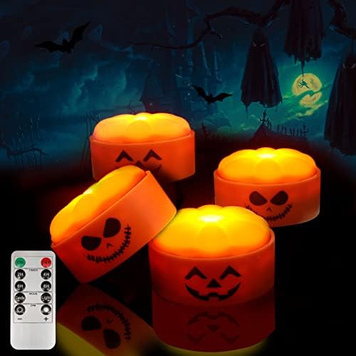 4-Pack Halloween Tök Lámpák Távoli, Időzítő, LED töklámpás Lámpa elemes Halloween Dekoráció, Reális Flameless Elektromos Gyertyák a Halloween