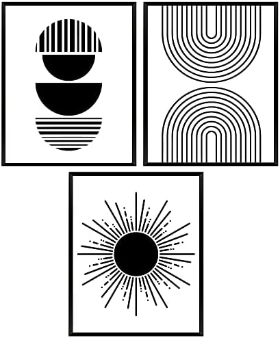 3 Bohém Század Közepén Ujjlenyomat, Fekete, Fehér, Művészet, Geometriai Fali Dekoráció 11x14 Keretben