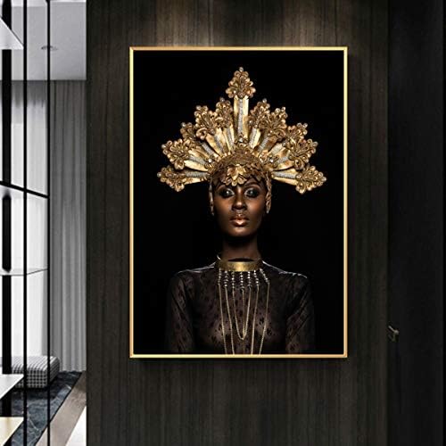 VIAYA 2 Db Afrikai Amerikai Wall Art Vászon Fekete Nő, Portré Fotózás, Arany Díszítéssel, Nyaklánc, Karkötő Wall Art Poszter Modern Art