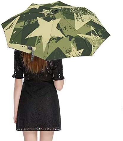 Zöld Terepszínű Katonai Csillagok, 3 Redők Auto Nyitva Közel Anti-UV Esernyő Utazási Esernyő Hordozható Nyári Esernyő