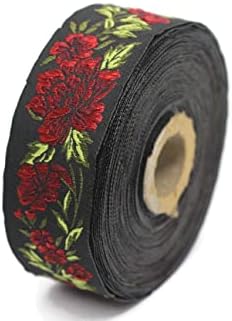 11 Yard Spool 35 mm-es Széles Vörös / Fekete, Virágos Jacquard-Berendezés Vintage Szalag Dekorációs Kézműves Szalag Virágos Jacquard